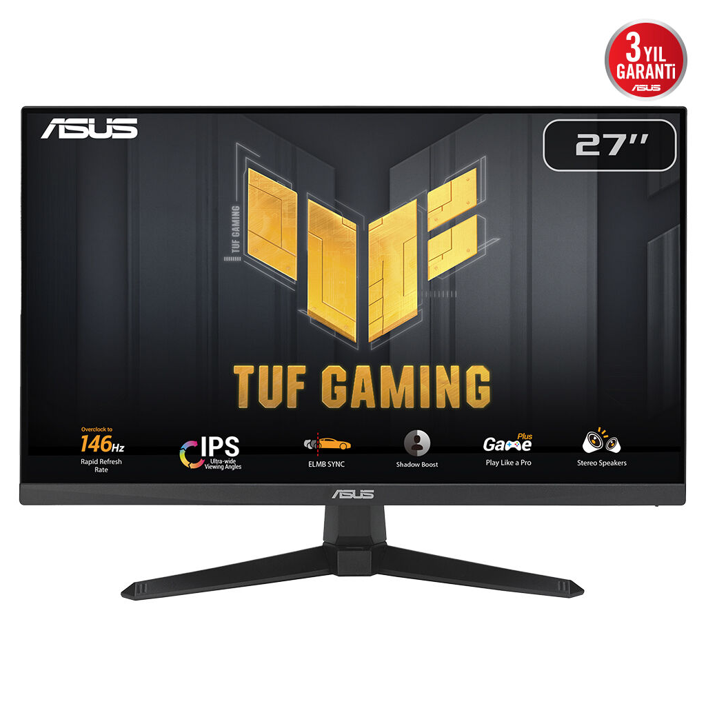 ASUS TUF GAMING VG279QE5A 27&quot; 1ms, 146Hz, Full HD, DP, HDMI, Hoparlör, Fast IPS LED, Düşük Mavi Işık, FreeSync Premium, GAMING Monitör
