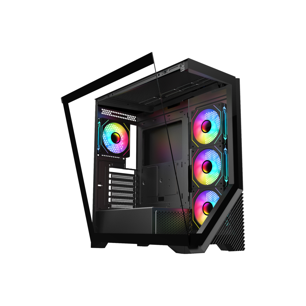 VENTO VG4202FL Mid Tower, 750W 80+ Siyah, Temperli Cam, RGB, ATX GAMING KASA