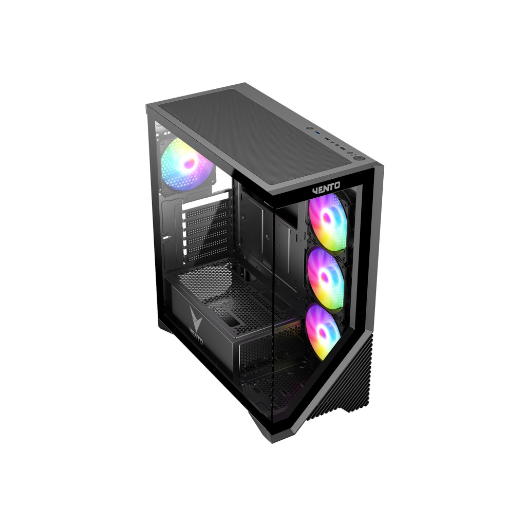 VENTO VG4202FL Mid Tower, 850W 80+ Siyah, Temperli Cam, RGB, ATX GAMING KASA