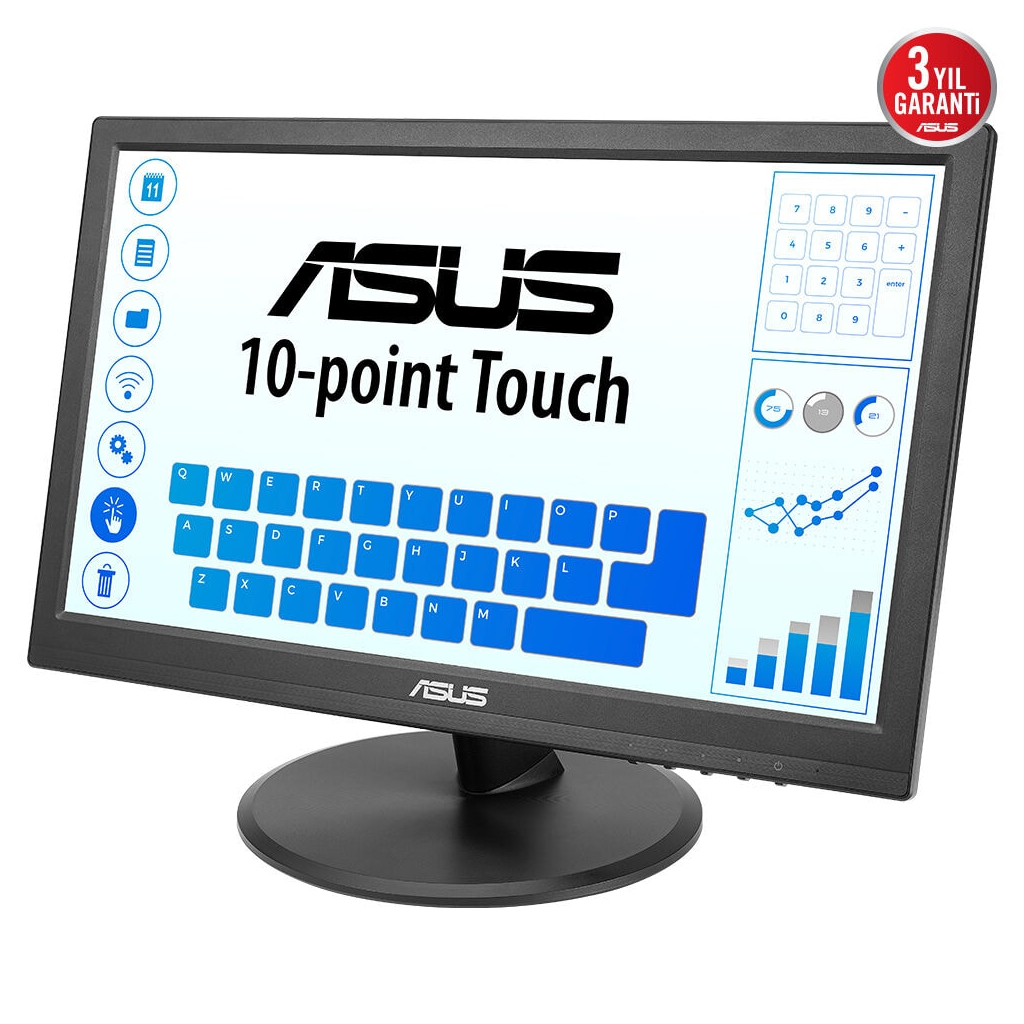 ASUS VT169HE 15.6&quot; 5ms, 60Hz, Dokunmatik, HDMI, D-Sub, Düşük Mavi Işık, FreeSync, IPS Panel Monitör