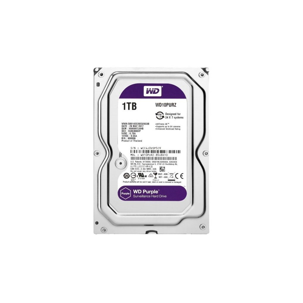 WD PURPLE, WD10PURZ, 3.5&quot; 1TB, 64Mb, 5400 Rpm, 7/24 Güvenlik, HDD
