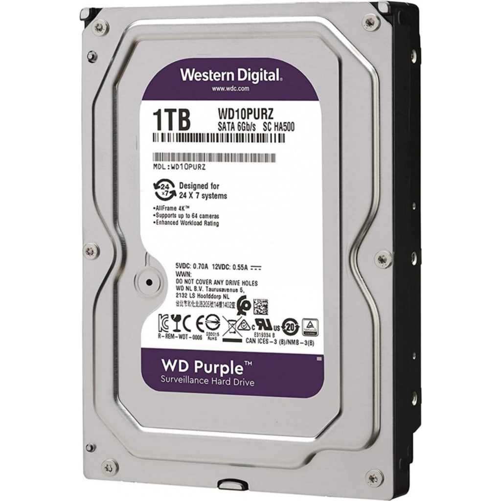 WD PURPLE, WD10PURZ, 3.5&quot; 1TB, 64Mb, 5400 Rpm, 7/24 Güvenlik, HDD