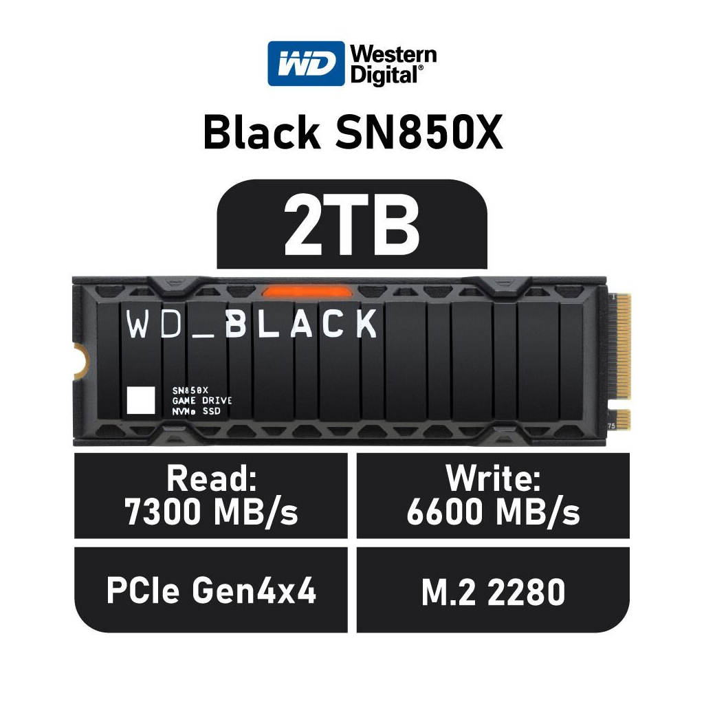 WD Black SN850X, WDS200T2XHE, 2TB, 7300/6600, Gen4, Soğutuculu, NVMe PCIe M.2 2280,  SSD