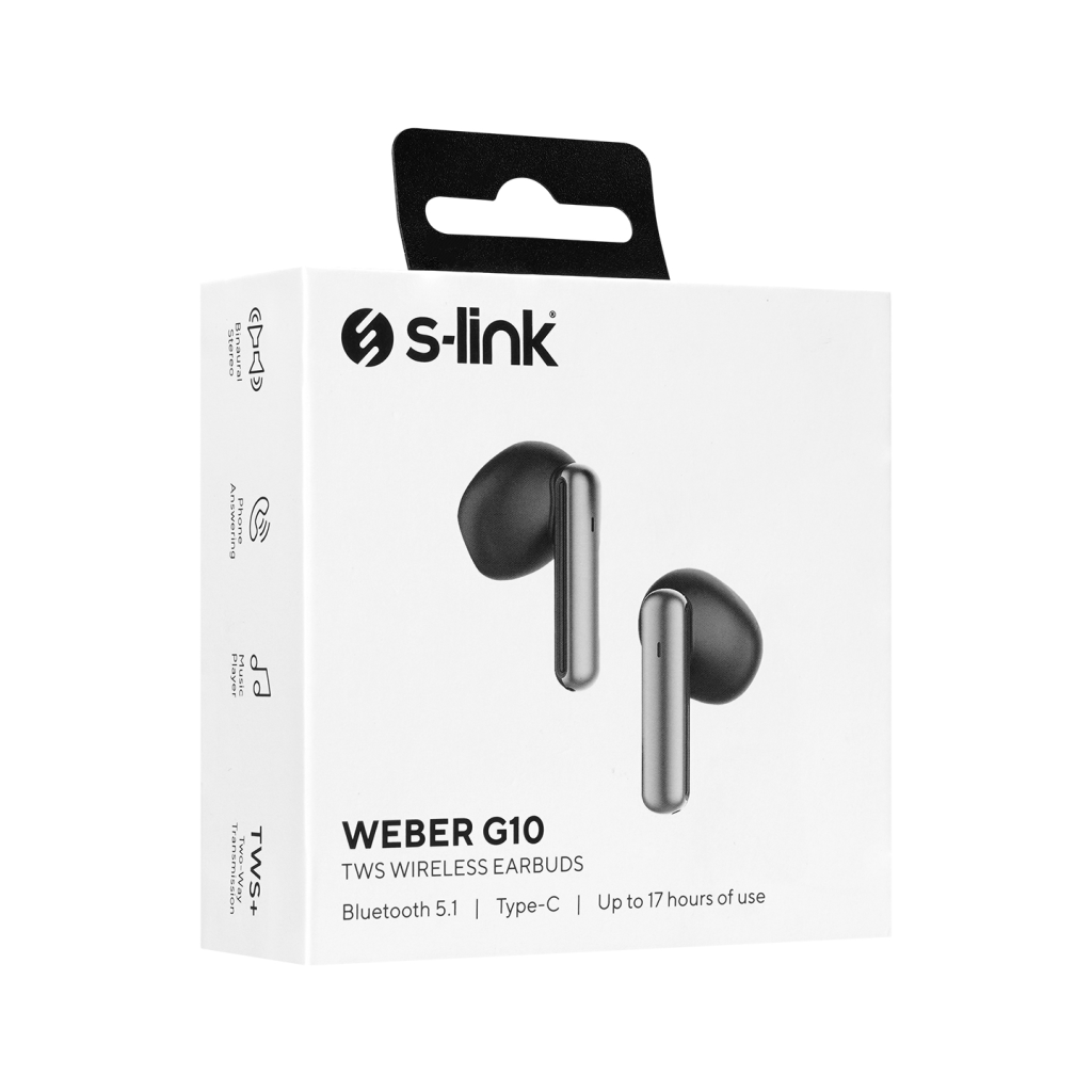 S-LINK Weber G10, Siyah, Bluetooth 5.1, Kablosuz, TWS Kulak içi, Dokunmatik Kontrol, 5saat Çalma Süresi, Microfonlu Kulaklık
