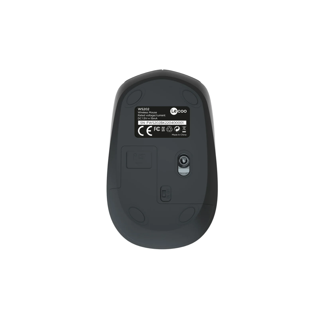 LECOO WS202, USB 2.4Ghz Kablosuz, 4 Tuşlu, Mouse, 1.200 DPI, Siyah