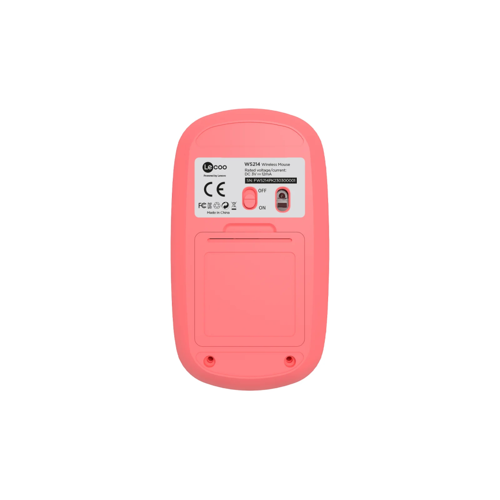 LECOO WS214, USB 2.4Ghz Kablosuz, 3 Tuşlu, Mouse, 1.200 DPI, Pembe