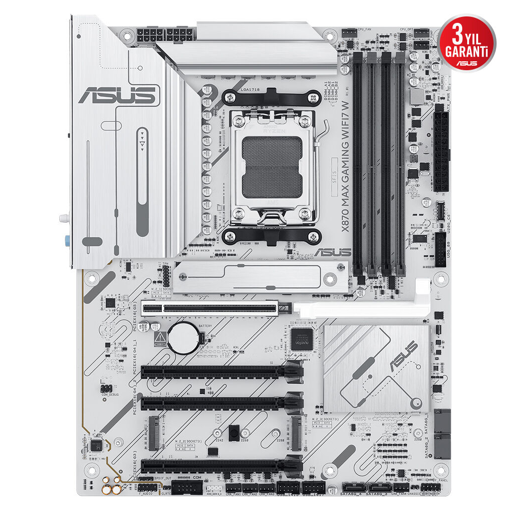 ASUS X870 MAX GAMING WIFI7 W, 4xDDR5, 3xM2, HDMI, DP, Type-C, Wi-Fi 7, Bluetooth v5.3, AM5 Soket GAMING Anakart