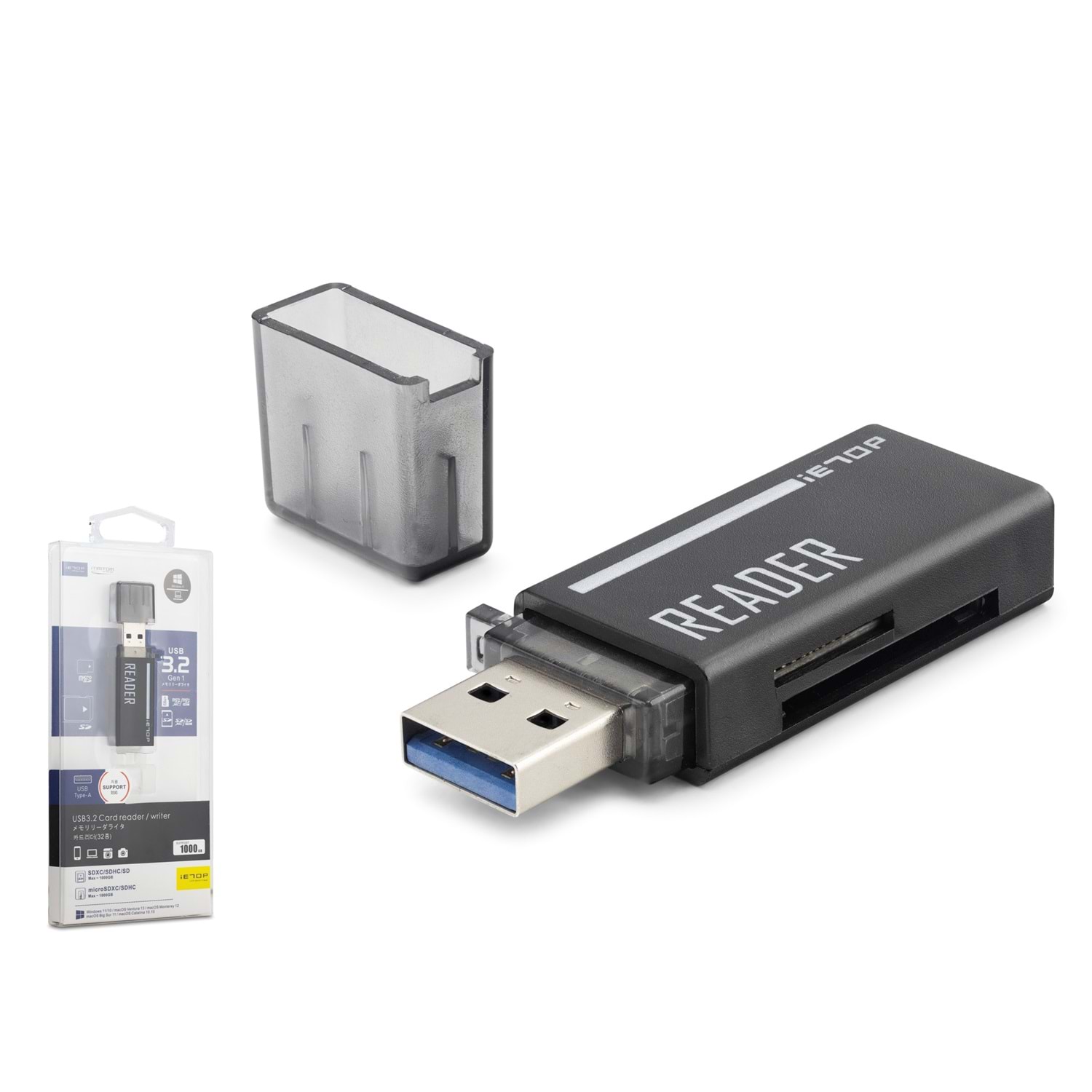 iETOP C306 USB Type-C 3.2 Gen1 Kart Okuyucu SD MicroSD 5 Gbps Siyah