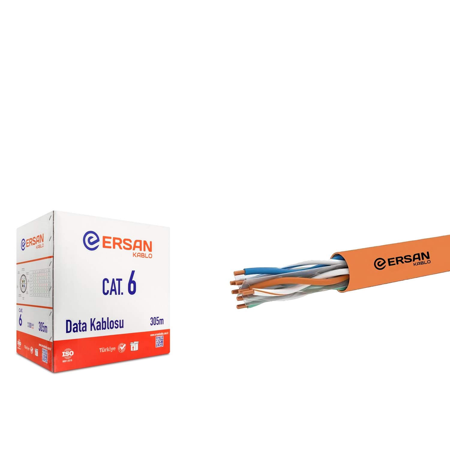 ERSAN ER6004 Cat6 UTP Ethernet Kablosu 23 AWG 0.57 mm CU HFFR 305 m Turuncu