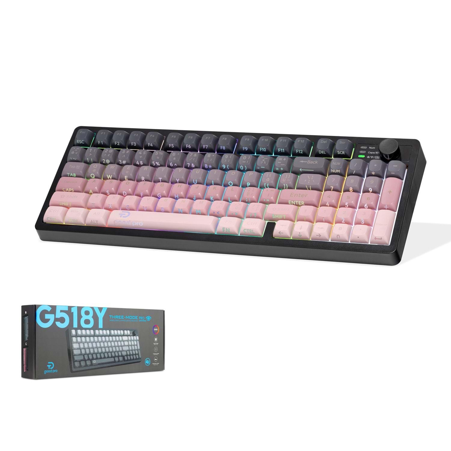 GOOD PRO G518YP Tri Mode Gaming Klavye RGB Sessiz 95 Tuş Pembe