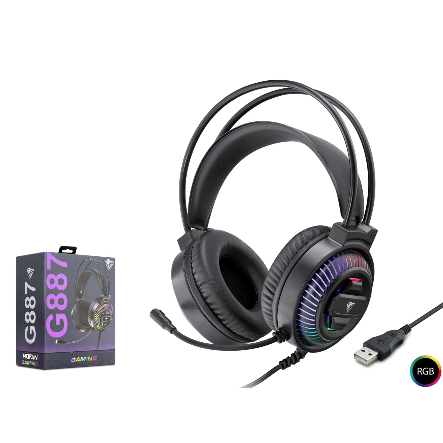 MOFAN G887 USB RGB 7.1 Surround Over-Ear Mikrofonlu Gaming Kulaklık Siyah