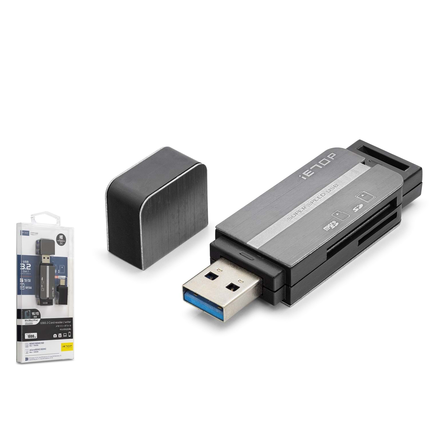 iETOP HDX7054 USB Type-C 3.2 Gen1 Kart Okuyucu SD MicroSD 5 Gbps Gri