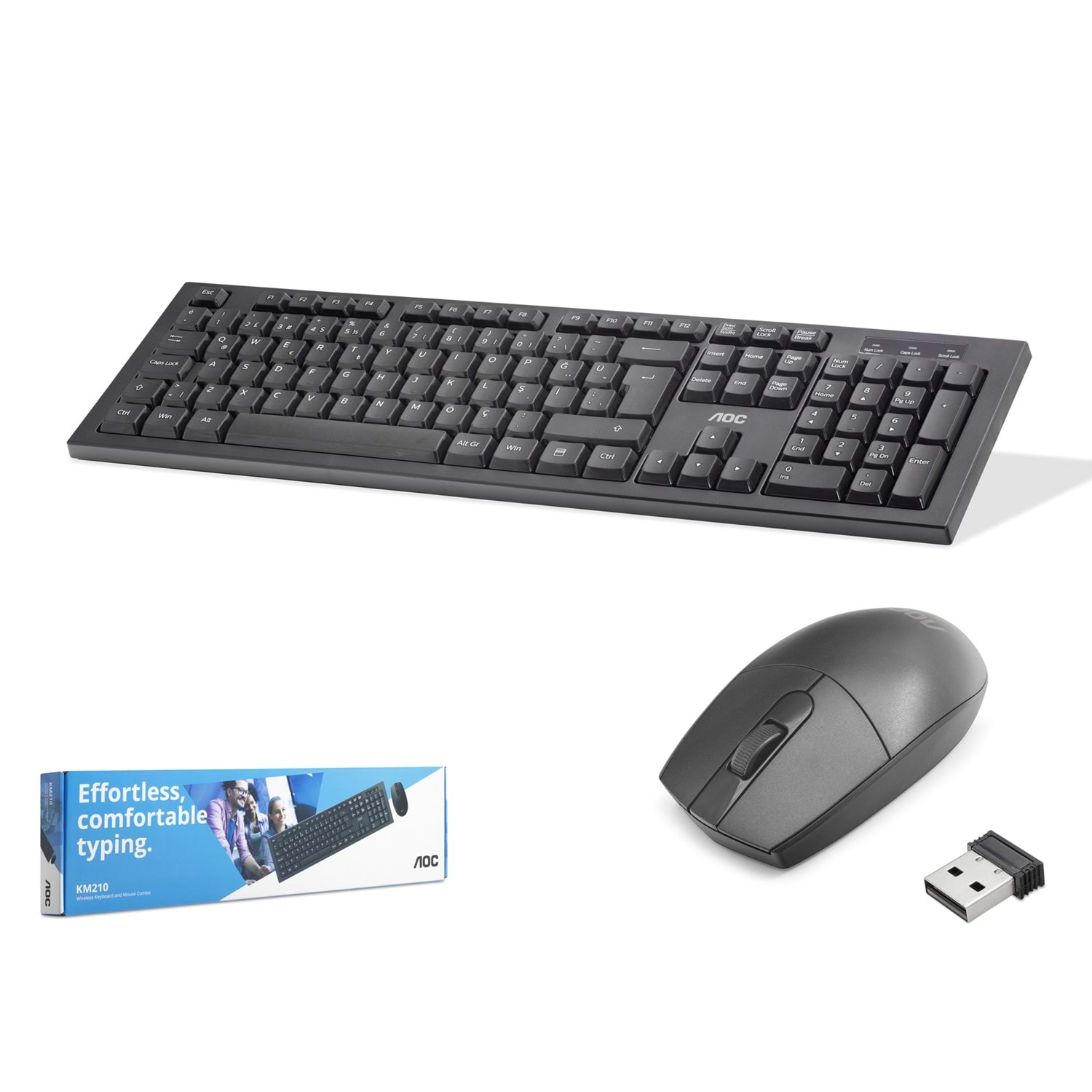 AOC KM210B Kablosuz Klavye Mouse Seti 1600 DPI Siyah