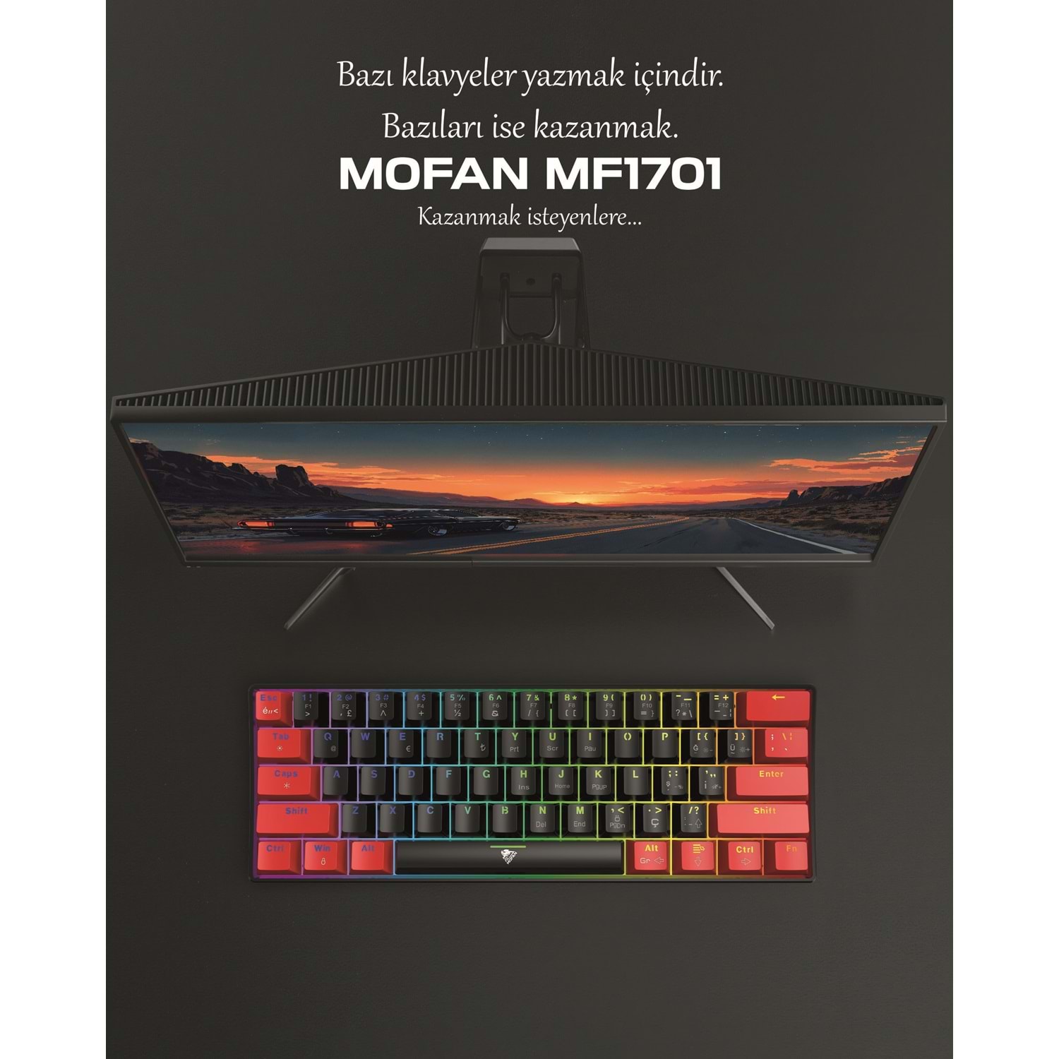 MOFAN MF1701BR Mekanik Gaming Mini Klavye Blue Switch RGB 61 Tuş Siyah Kırmızı