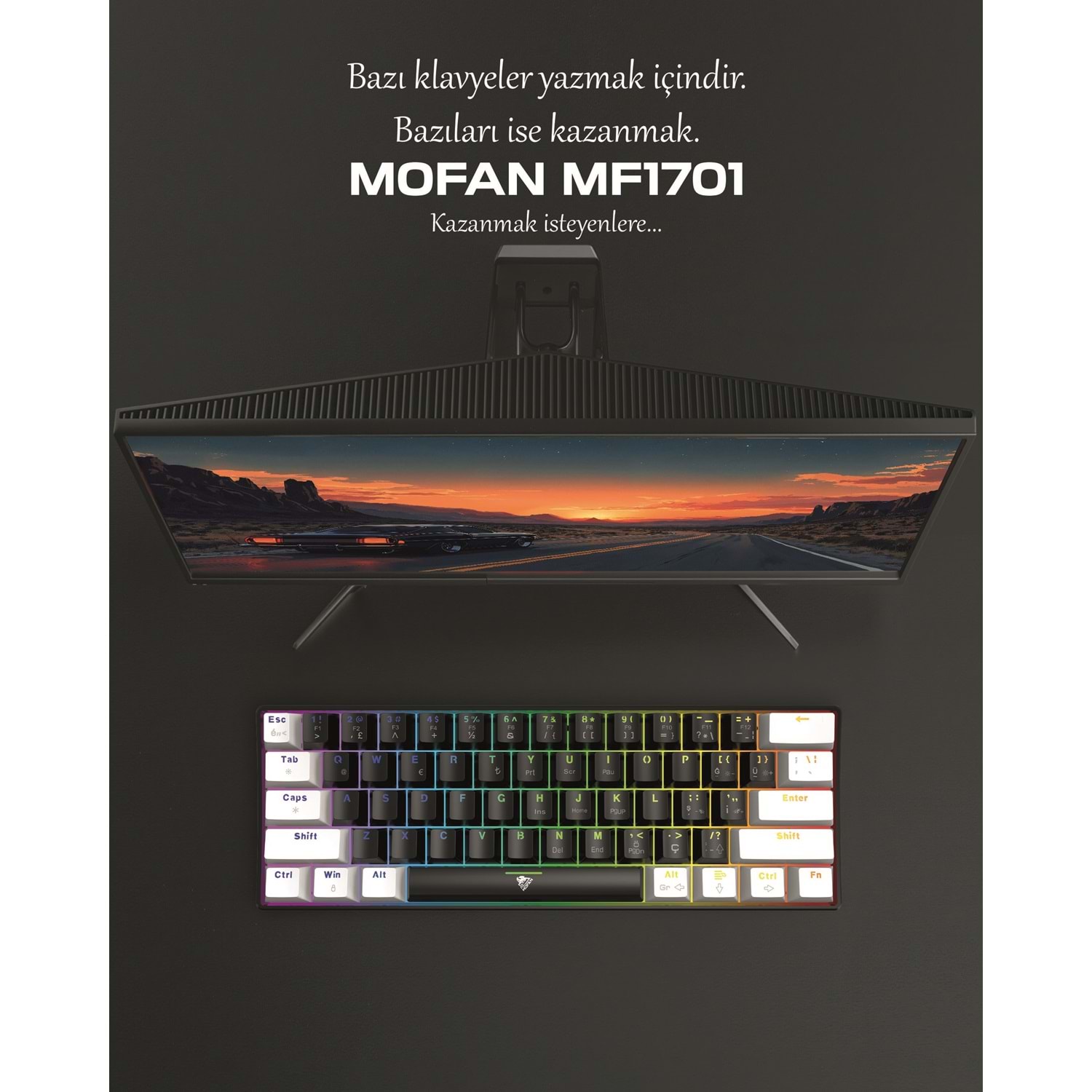 MOFAN MF1701BW Mekanik Gaming Mini Klavye Blue Switch RGB 61 Tuş Siyah Beyaz