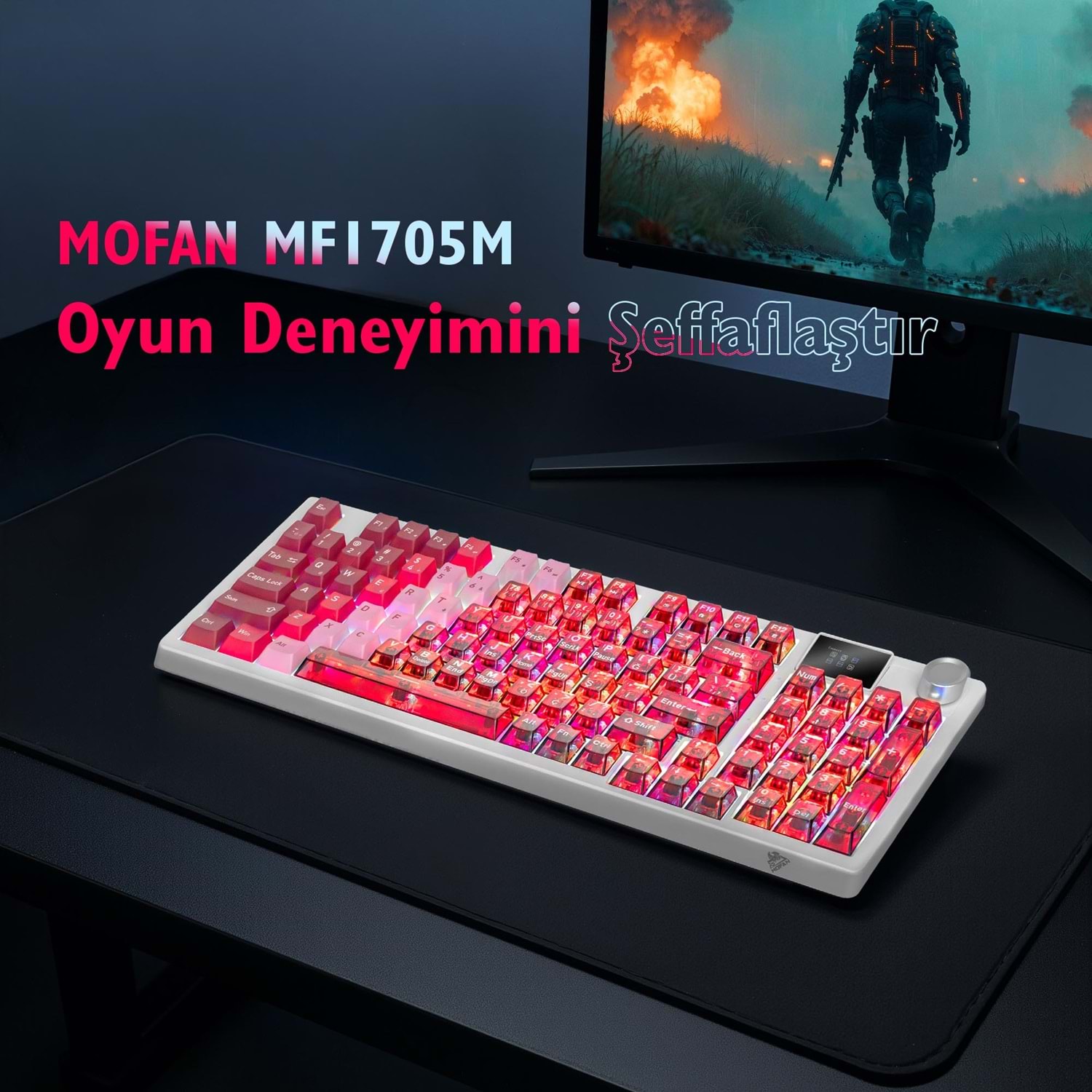 MOFAN MF1705R Kablosuz Mekanik Gaming Klavye Blue Switch RGB 95 Tuş Kırmızı Beyaz