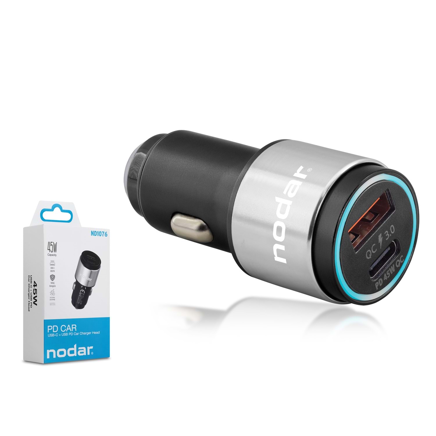 Kruxon ND1076 Araç Şarj Adaptörü USB Type-C PD QC 3.0 45W Metal Siyah