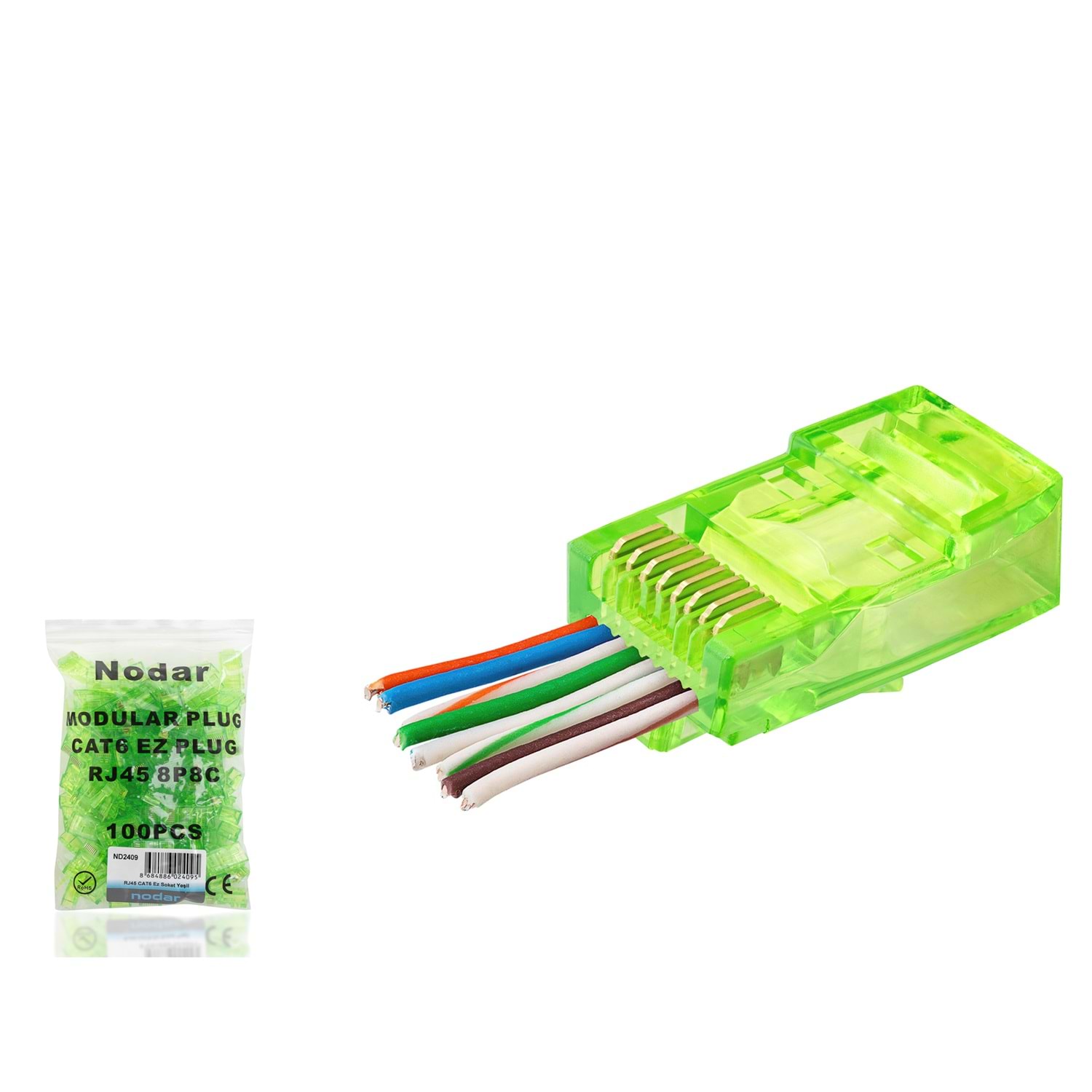 Kruxon ND2409 CAT6 EZ RJ45 Konnektör 100 Adetli Paket Yeşil