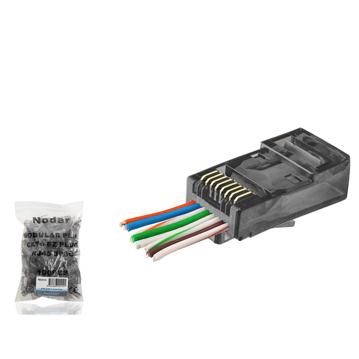 Kruxon ND2410 CAT6 EZ RJ45 Konnektör 100 Adetli Paket Siyah