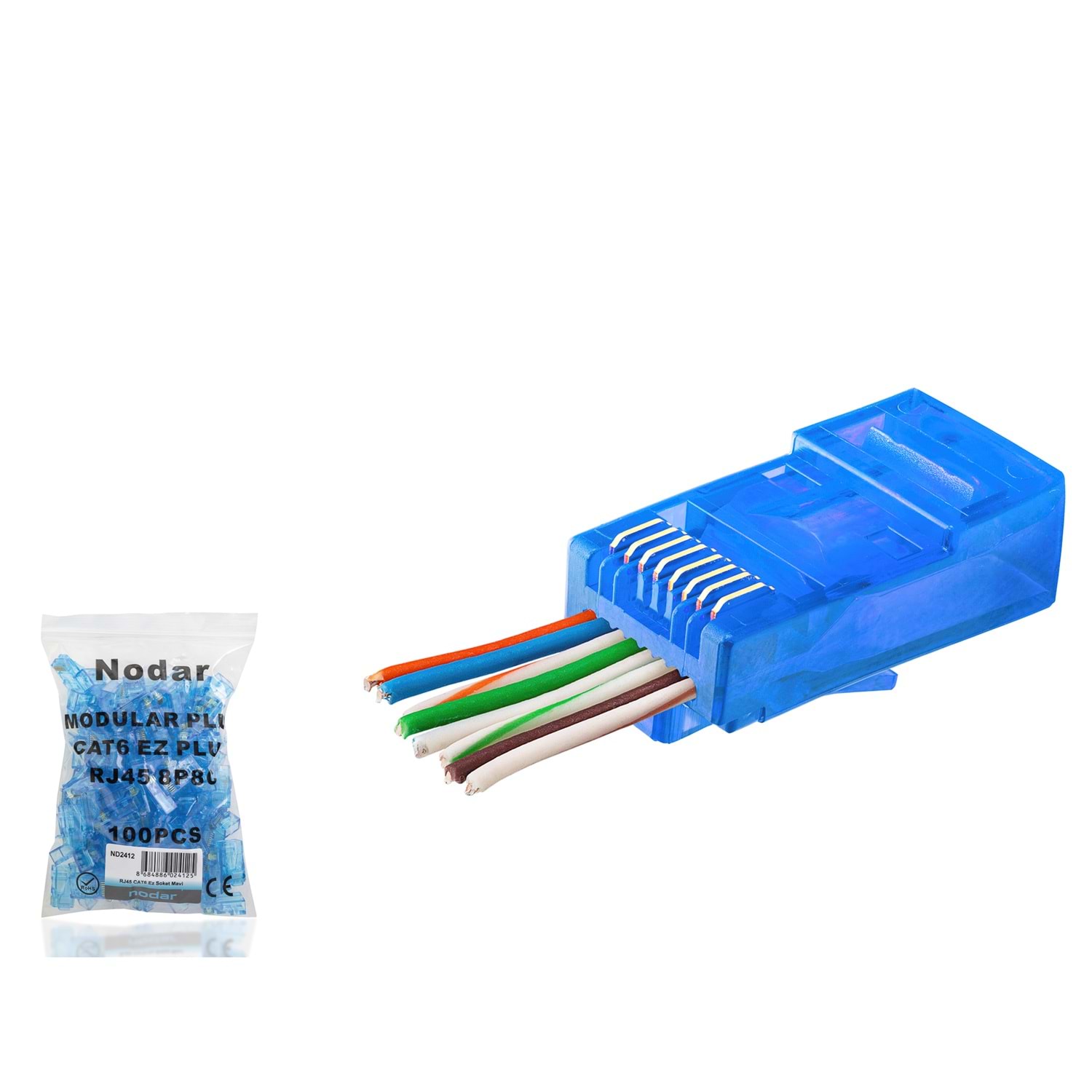 Kruxon ND2412 CAT6 EZ RJ45 Konnektör 100 Adetli Paket Mavi