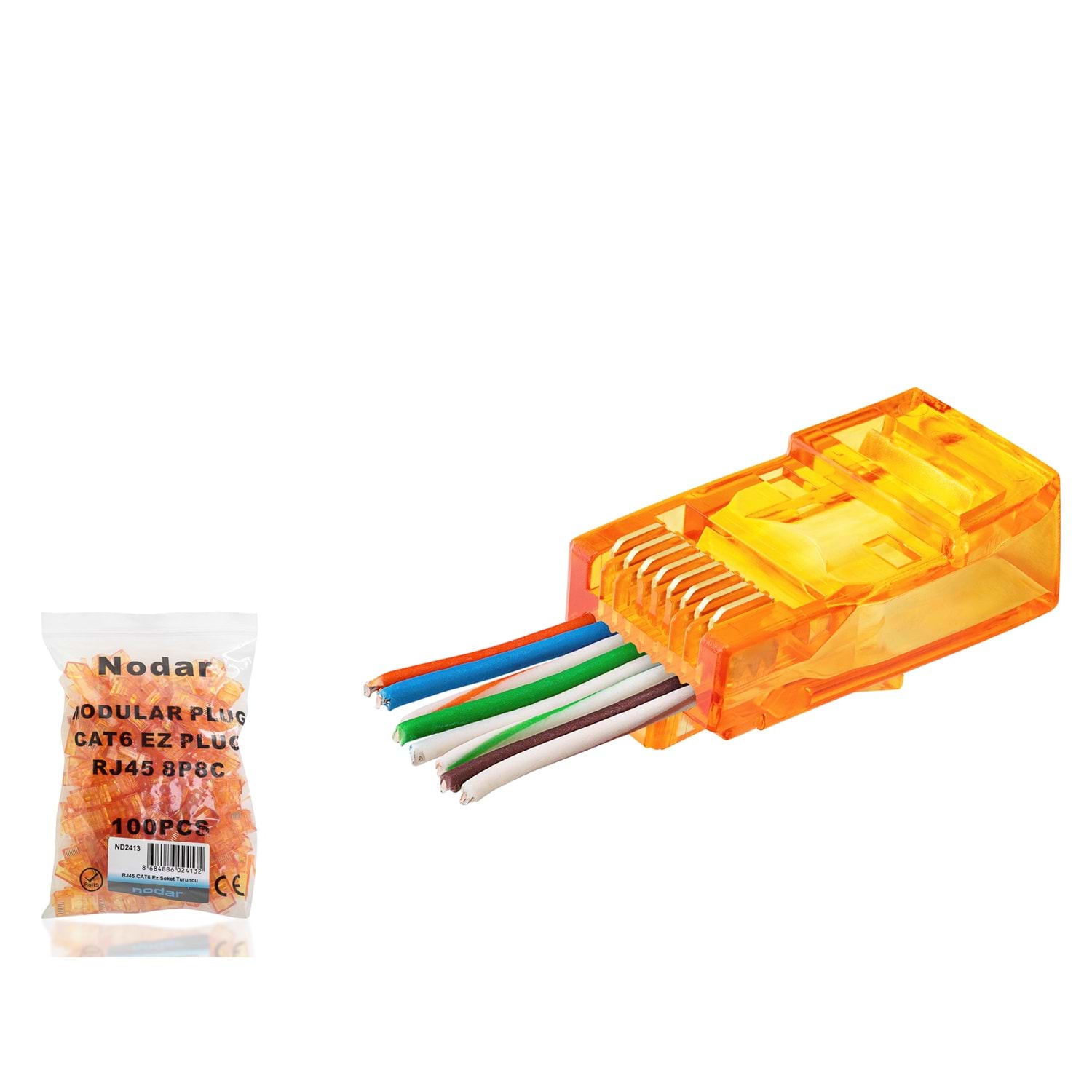 Kruxon ND2413 CAT6 EZ RJ45 Konnektör 100 Adetli Paket Turuncu