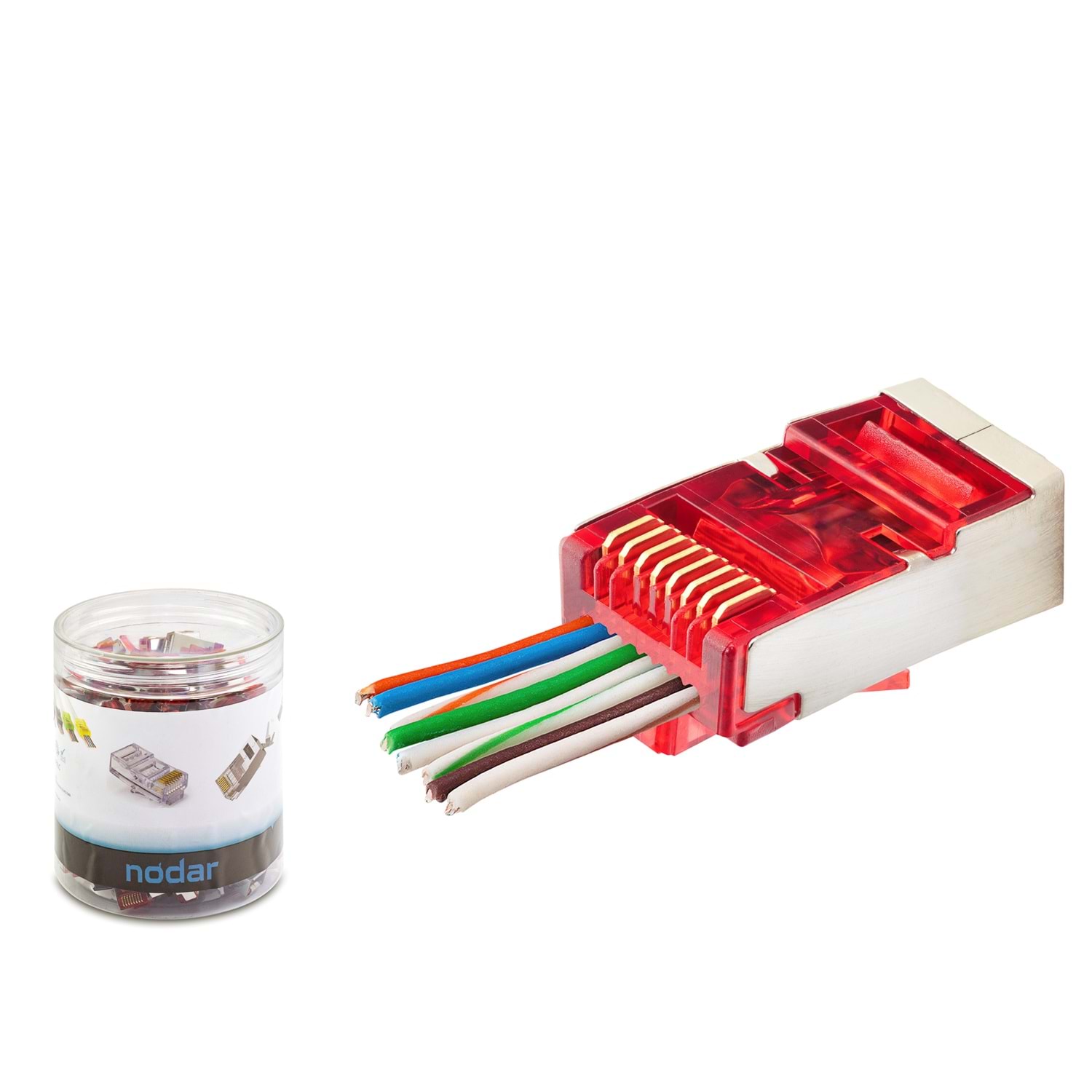 Kruxon ND2419 CAT6E EZ RJ45 Metal Konnektör 100 Adetli Kutu Kırmızı