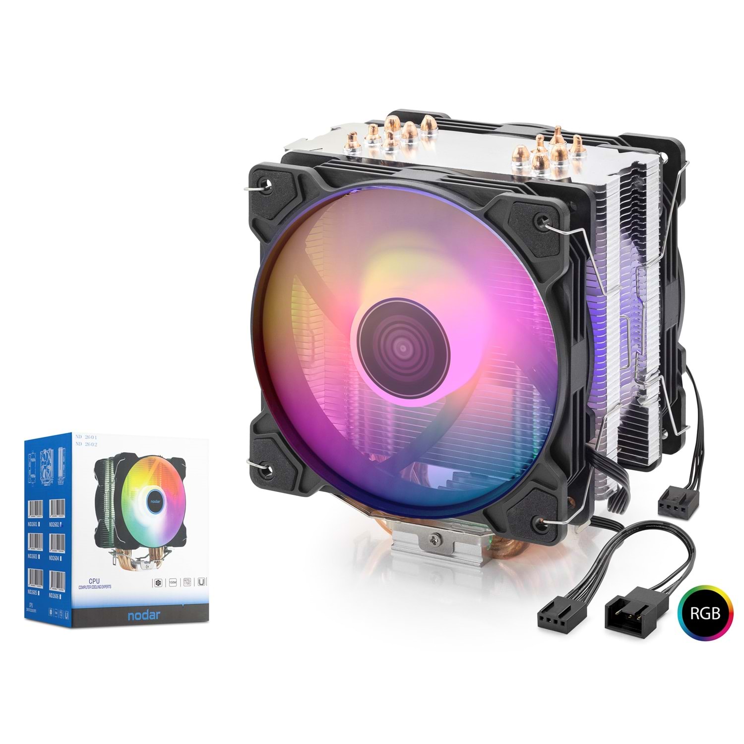 Kruxon ND2602 CPU Kule Tipi İşlemci Soğutucu Çift Fanlı 120 mm RGB Siyah