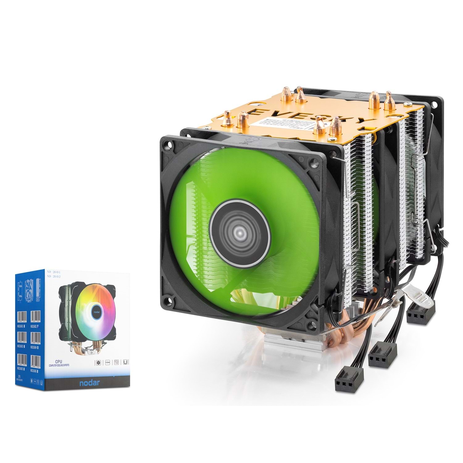 Kruxon ND2605 CPU Kule Tipi İşlemci Soğutucu Üç Fanlı 90 mm Siyah