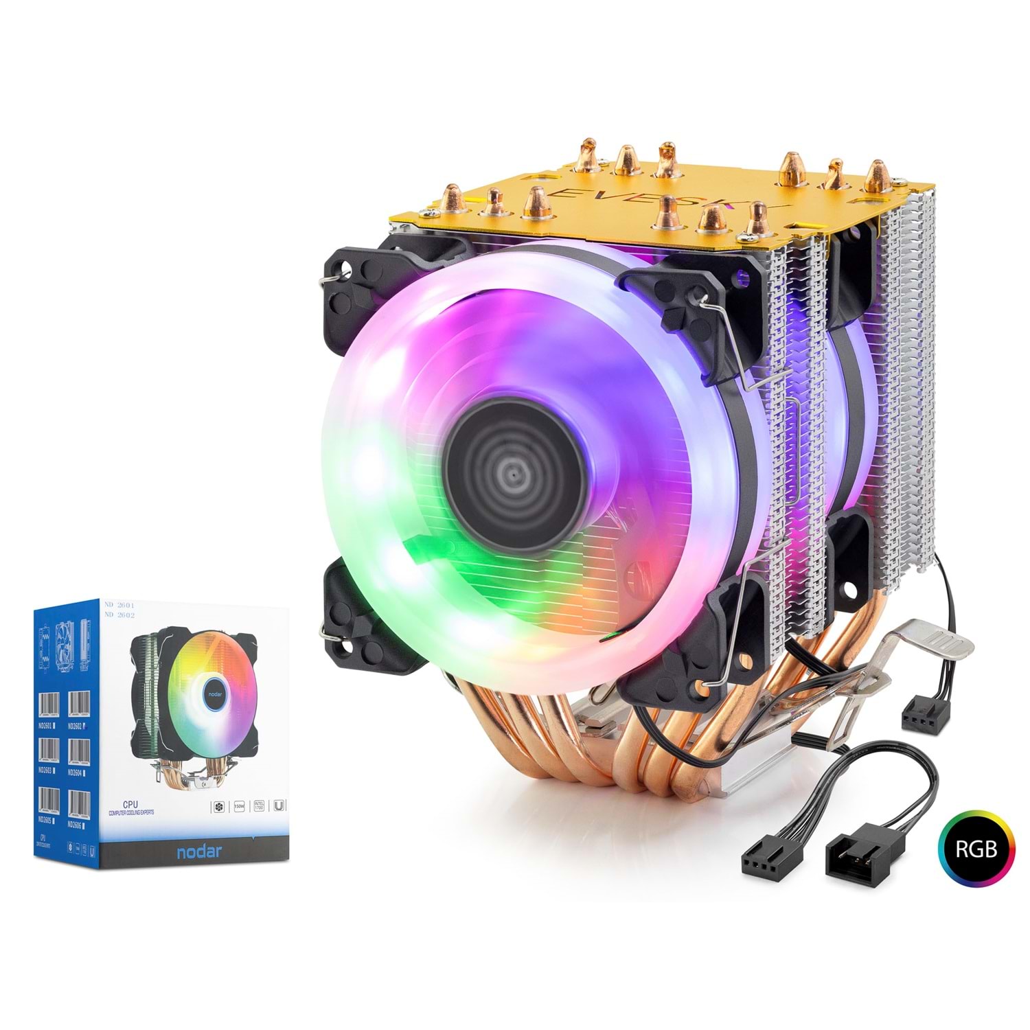Kruxon ND2606 CPU Kule Tipi İşlemci Soğutucu Çift Fanlı 90 mm RGB Siyah