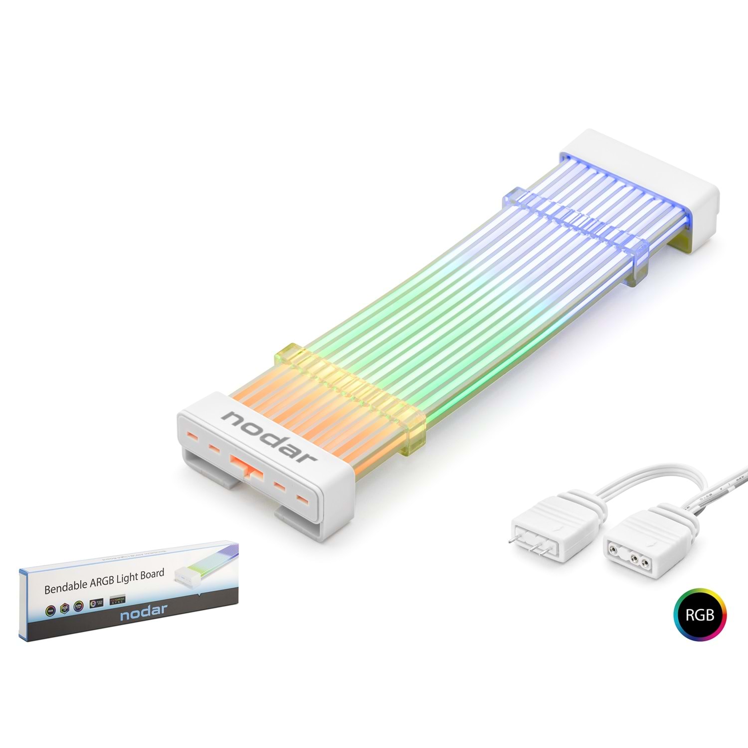 Kruxon ND2800 24 Pin ARGB Anakart Güç Uzatma Kablosu Bükülebilir 2 mm 54 60 LED Beyaz