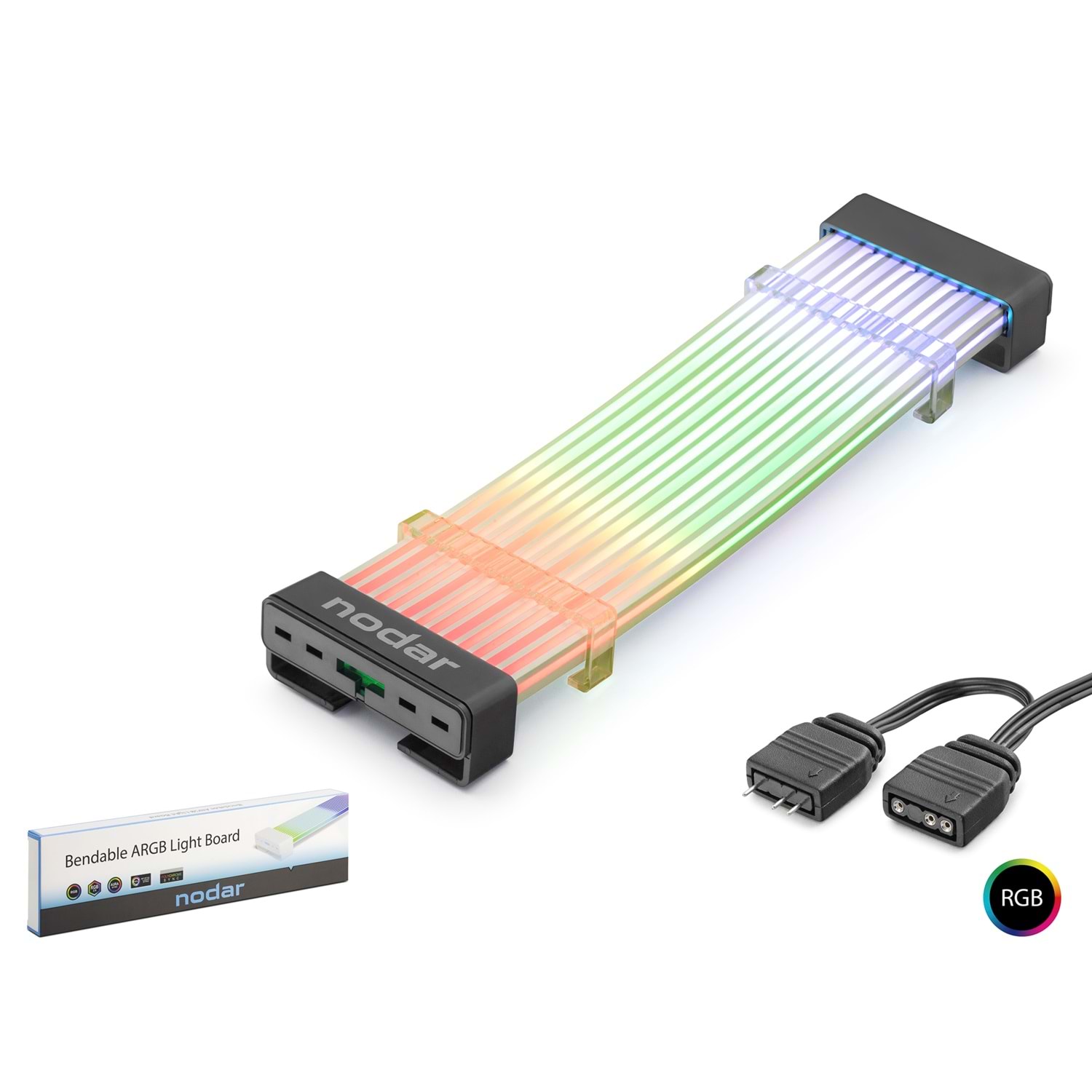 Kruxon ND2801 24 Pin ARGB Anakart Güç Uzatma Kablosu Bükülebilir 2 mm 54 60 LED Siyah