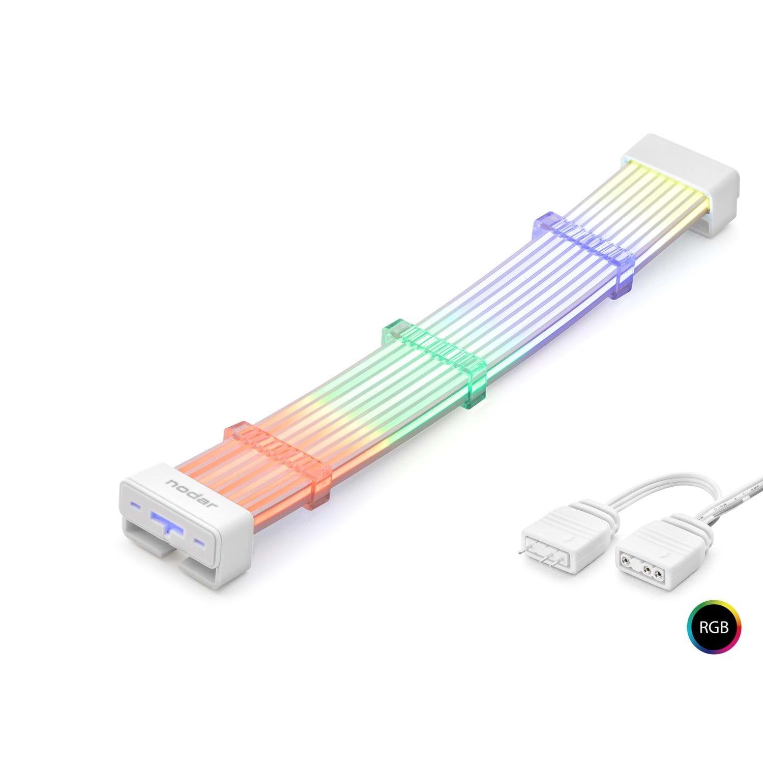 Kruxon ND2802A 2x8 Pin ARGB PCIe GPU Güç Uzatma Kablosu Bükülebilir 3 mm 44 LED Beyaz