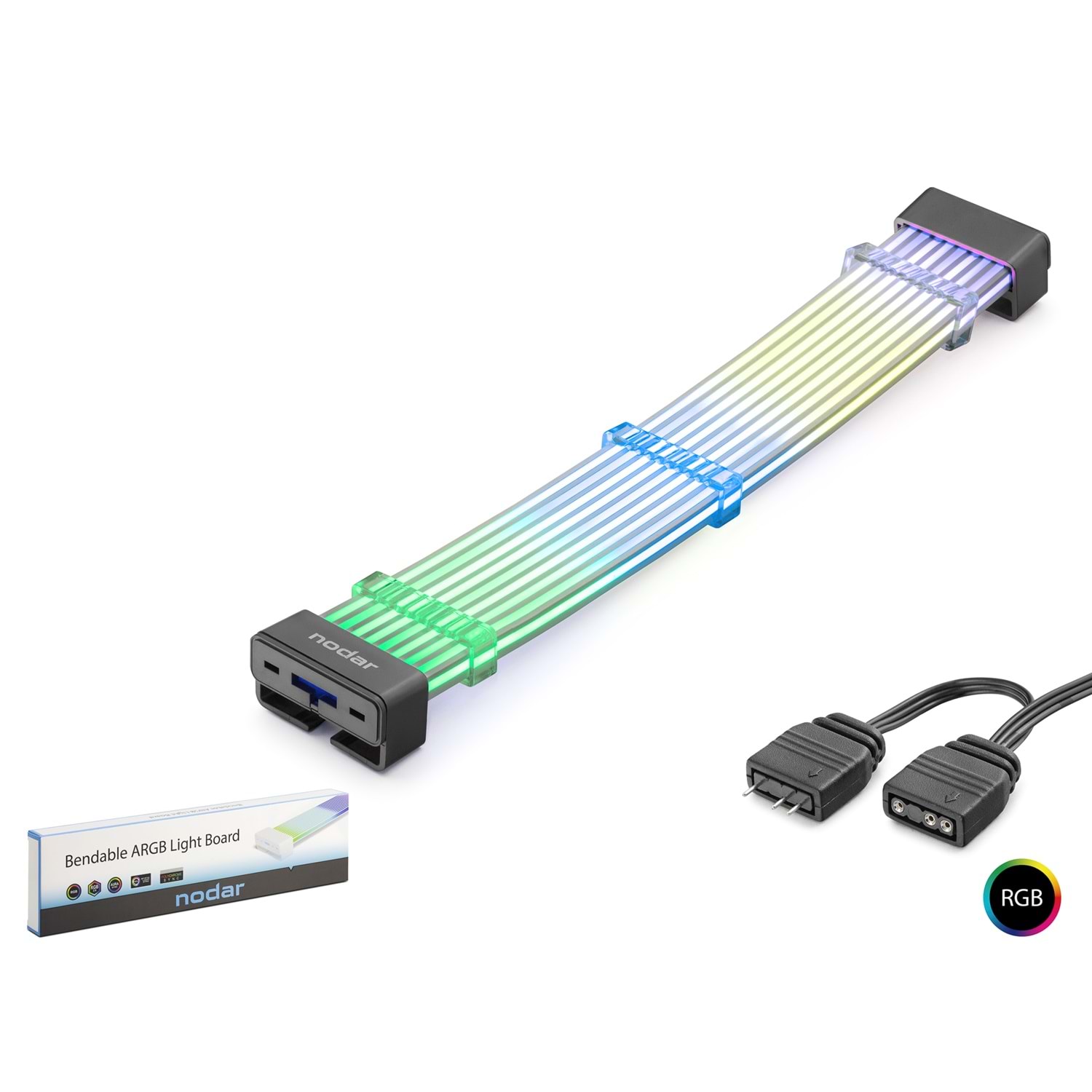 Kruxon ND2803 2x8 Pin ARGB PCIe GPU Güç Uzatma Kablosu Bükülebilir 3 mm 44 LED Siyah