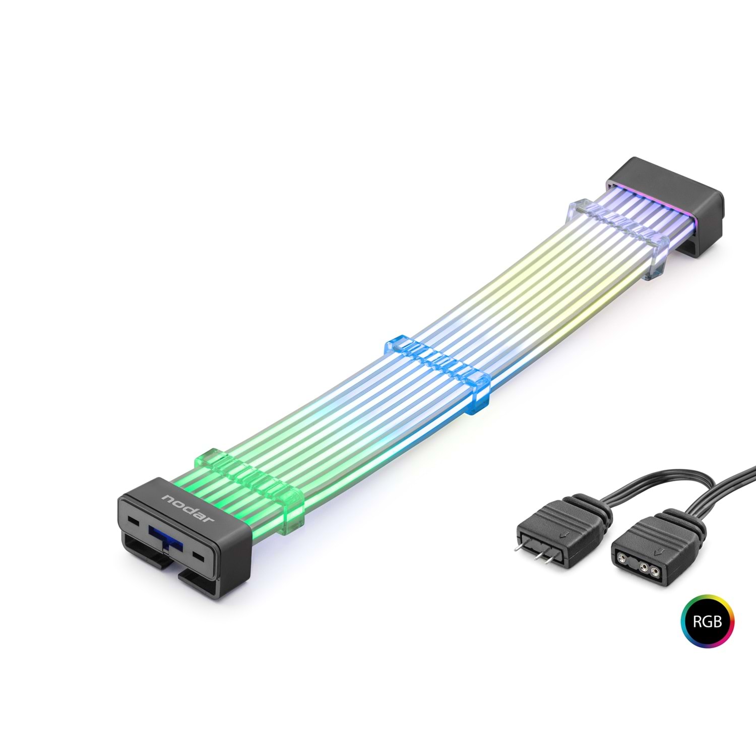 Kruxon ND2803B 2x8 Pin ARGB PCIe GPU Güç Uzatma Kablosu Bükülebilir 3 mm 44 LED Siyah