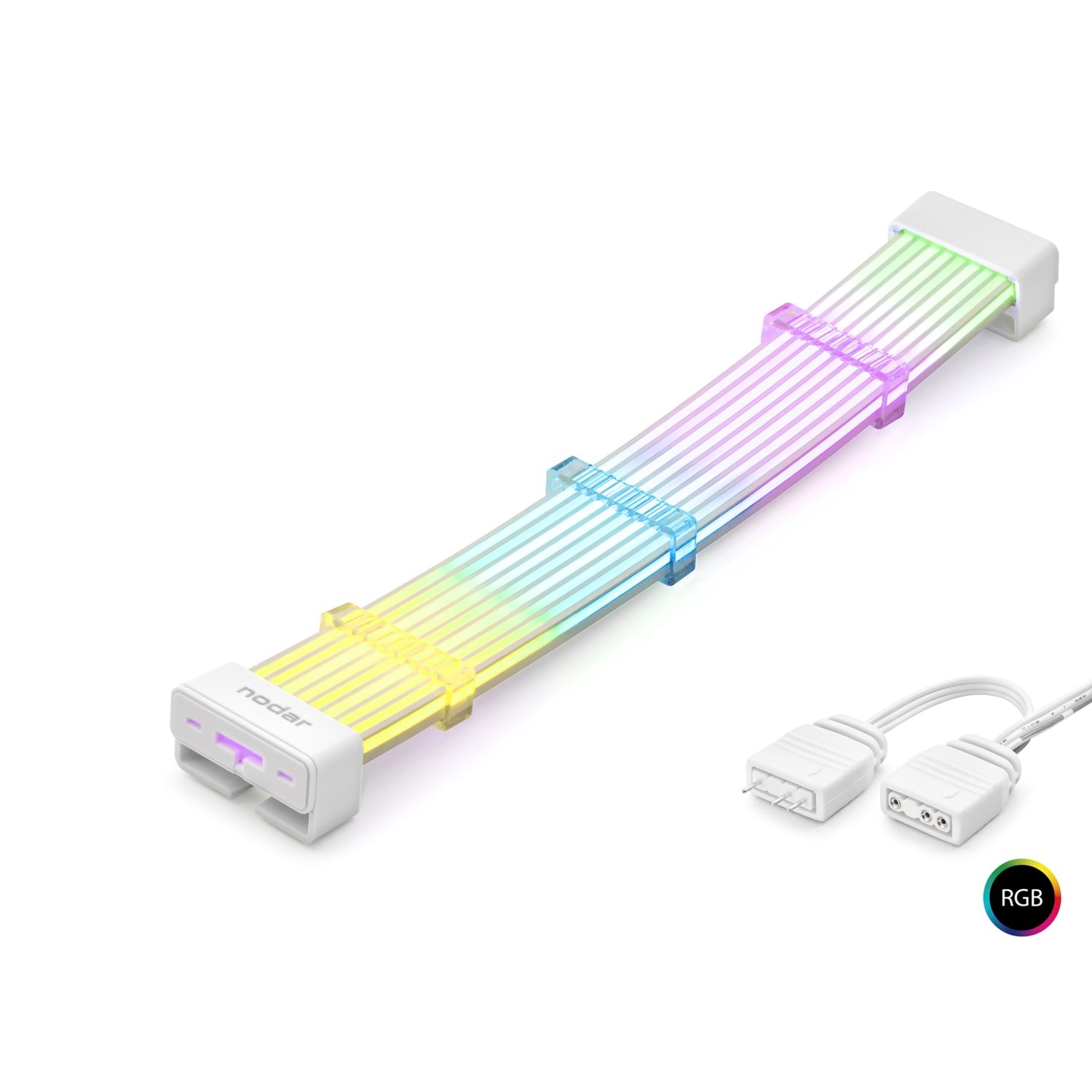 Kruxon ND2813W 2x8 Pin ARGB PCIe GPU Güç Uzatma Kablosu Bükülebilir 2 mm 108 LED Beyaz