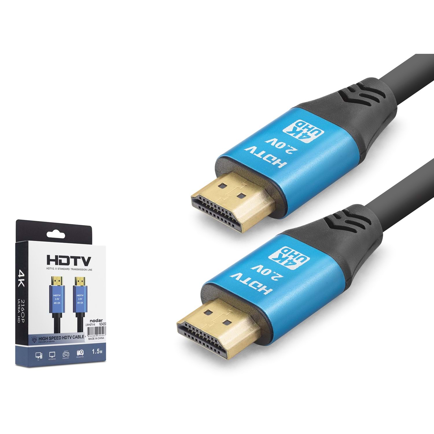 Kruxon ND4050 HDMI 2.0 Kablo 4K 60 Hz OD 8.0 mm 1.5 m Siyah Mavi