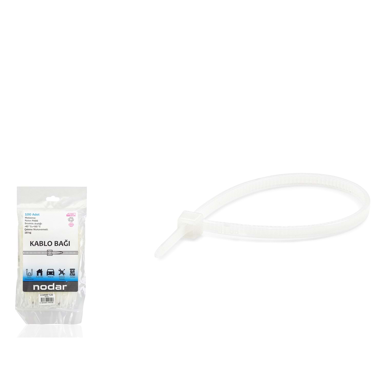 Kruxon ND4800B Kablo Bağı 2.5 x 120 mm 100 Adetli Paket Beyaz