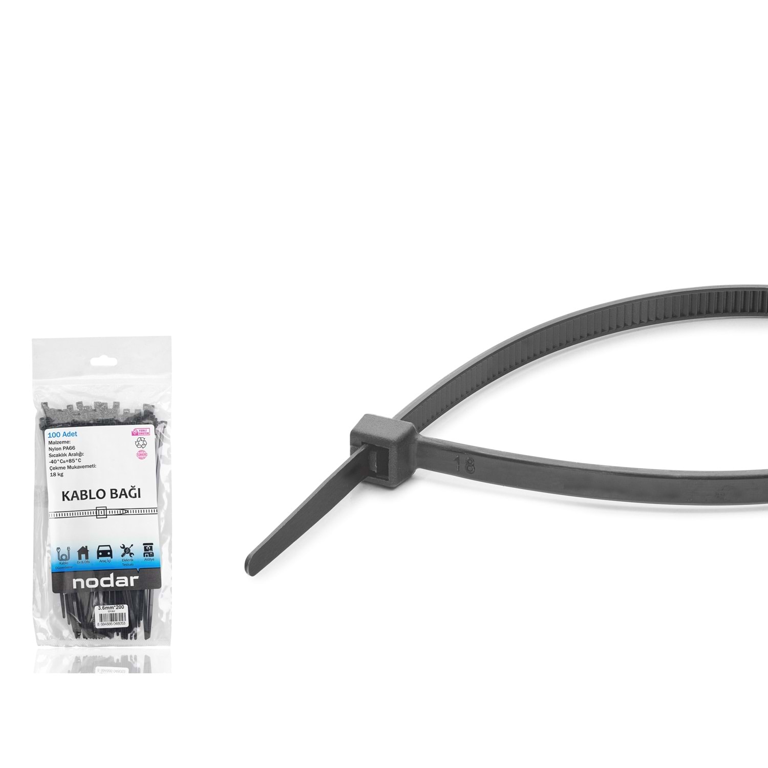 Kruxon ND4803S Kablo Bağı 3.6 x 200 mm 100 Adetli Paket Siyah
