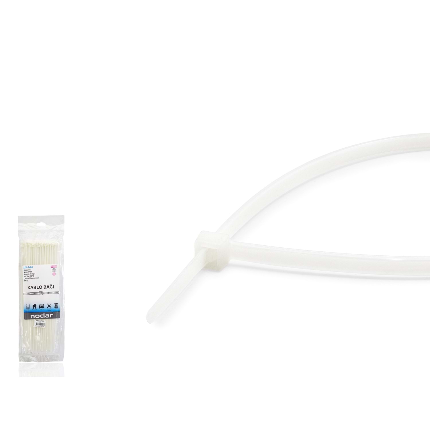 Kruxon ND4805B Kablo Bağı 3.6 x 300 mm 100 Adetli Paket Beyaz