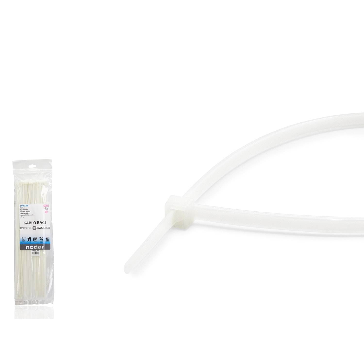 Kruxon ND4806B Kablo Bağı 3.6 x 380 mm 100 Adetli Paket Beyaz