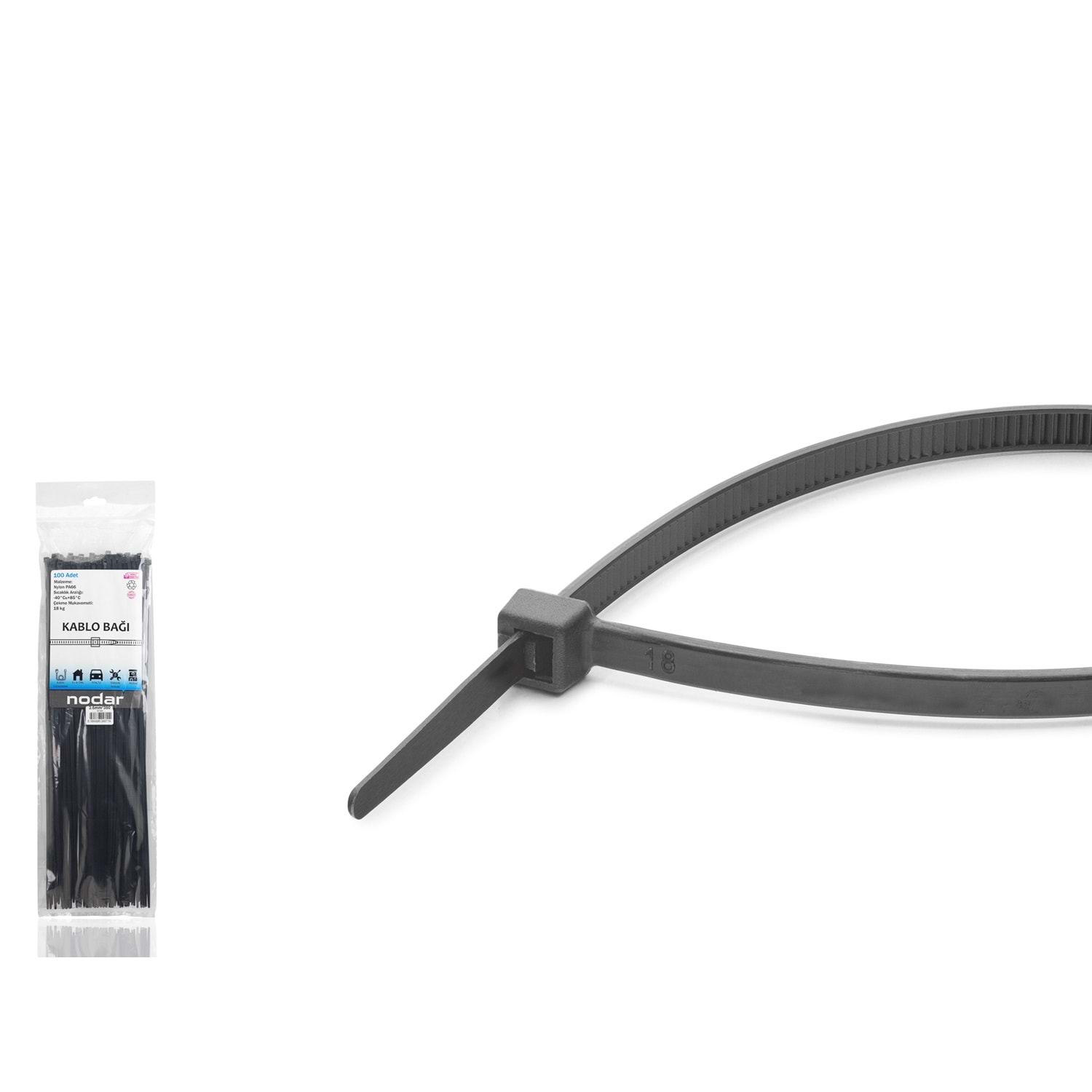 Kruxon ND4806S Kablo Bağı 3.6 x 380 mm 100 Adetli Paket Siyah