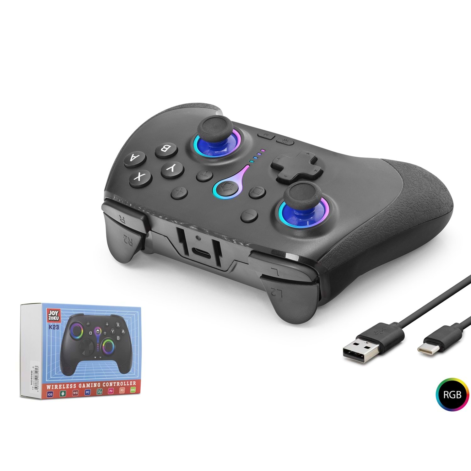 Kruxon ND505B Bluetooth GamePad Oyun Kolu PC iOS Android Switch PS3 PS4 Uyumlu RGB Siyah