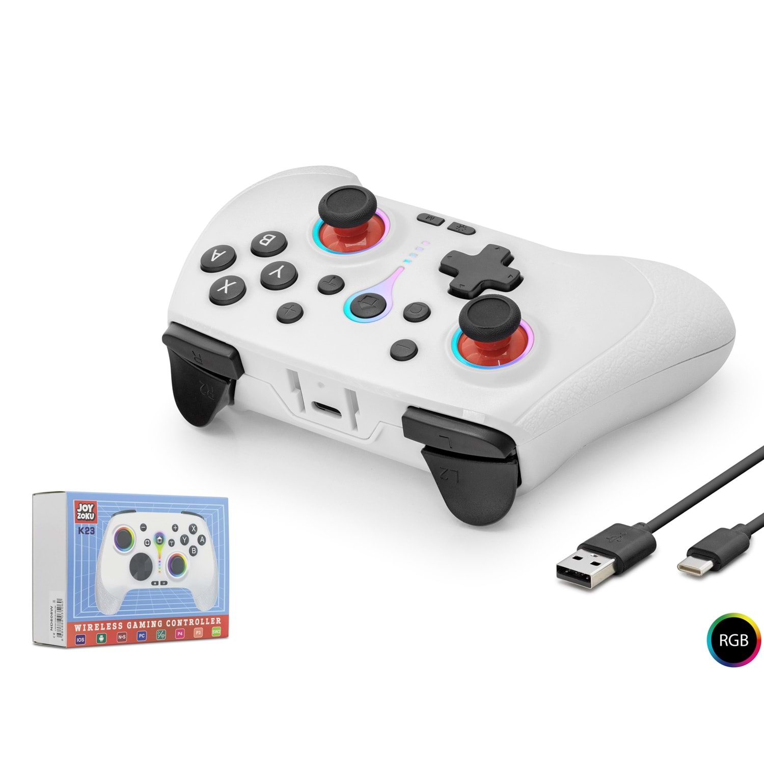 Kruxon ND505W Bluetooth GamePad Oyun Kolu PC iOS Android Switch PS3 PS4 Uyumlu RGB Beyaz