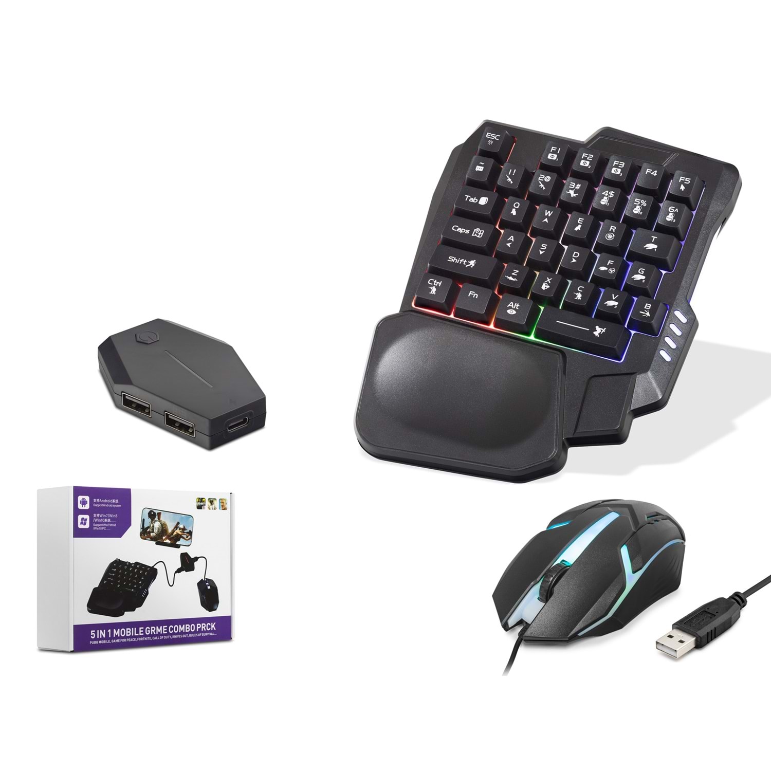 Kruxon ND762 Mobil Oyun Klavye Mouse Dönüştürücü Seti RGB Siyah