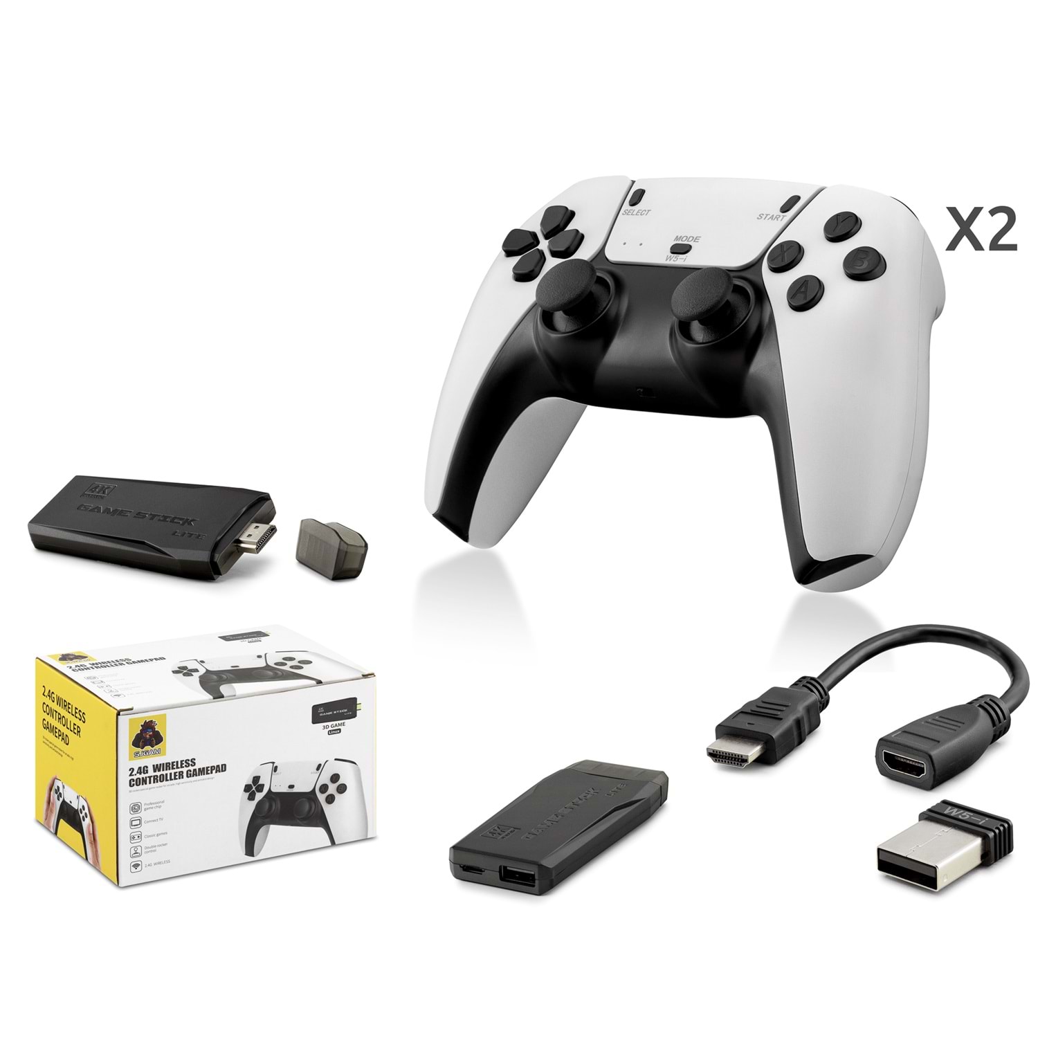 Kruxon ND765 Retro Oyun Stick HDMI Çift GamePad Seti 64 GB Kart Destekli 2.4G Kablosuz Beyaz