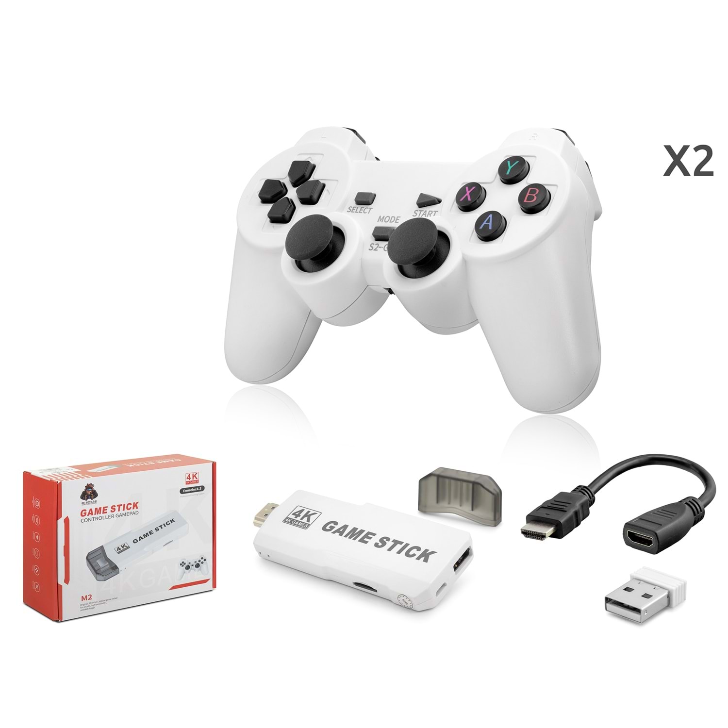 Kruxon ND766 Retro Oyun Stick HDMI Çift GamePad Seti 64 GB Kart Destekli 2.4G Kablosuz Beyaz