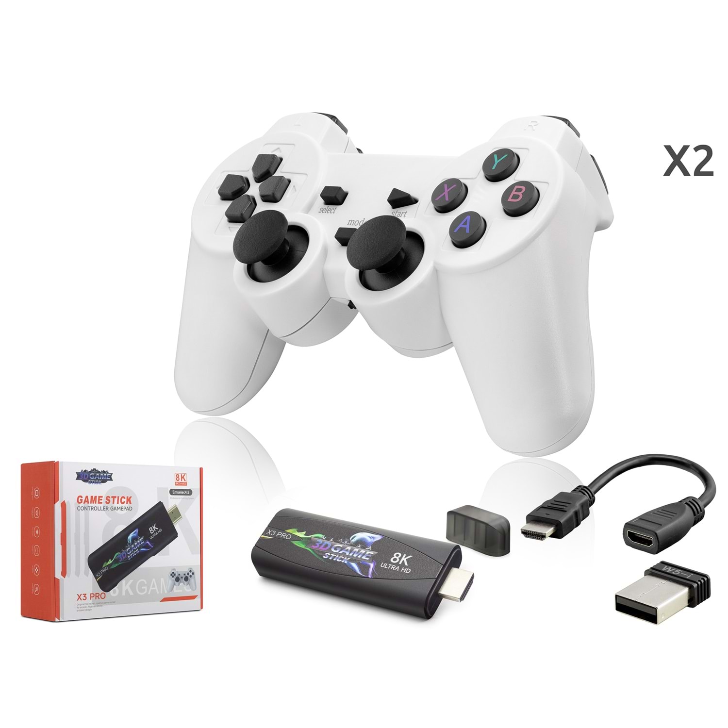 Kruxon ND767 Retro Oyun Stick HDMI Çift GamePad Seti 64 GB Kart Destekli 2.4G Kablosuz Beyaz