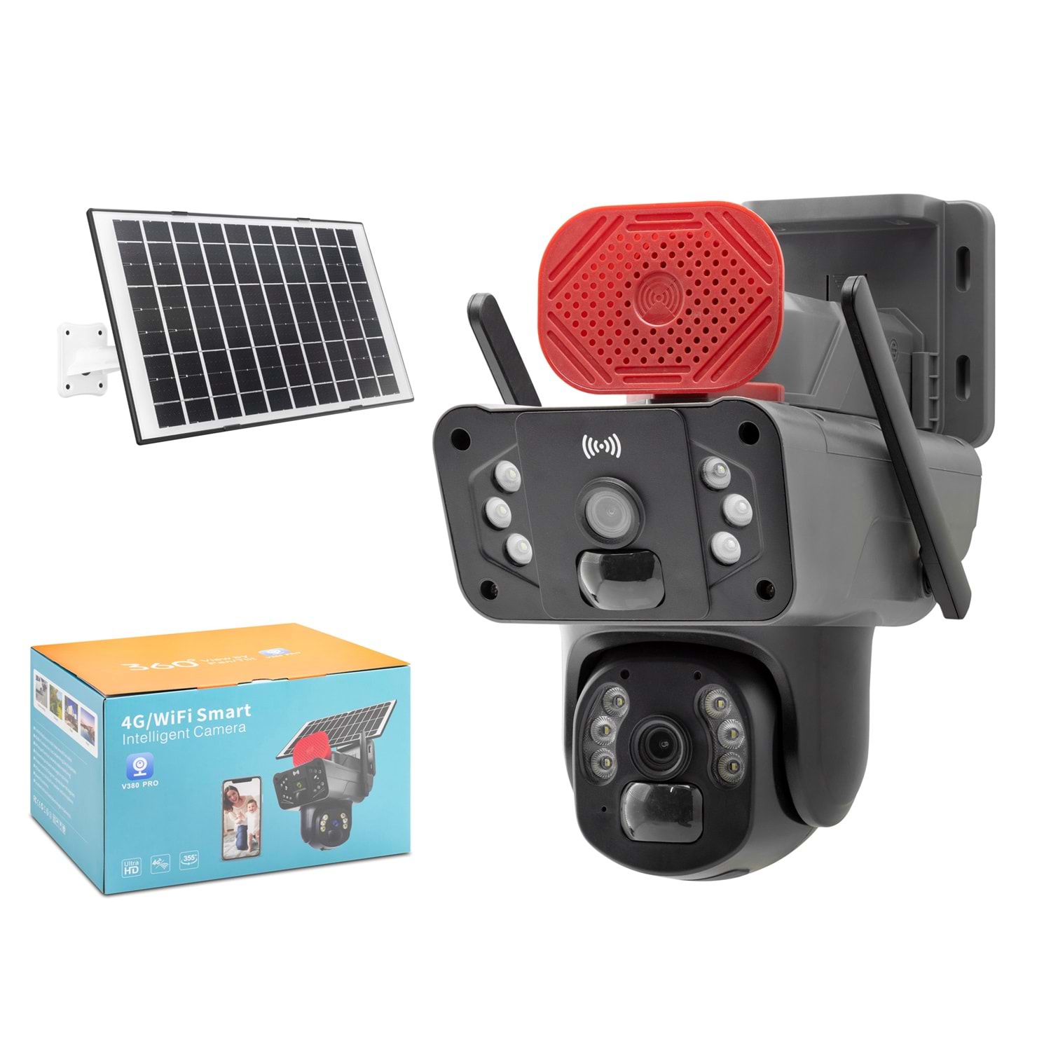 X5-Tech RX-35AIS Solar 4G SIM Kartlı IP Güvenlik Kamerası 2 Lens 2×3MP V380 - Siyah