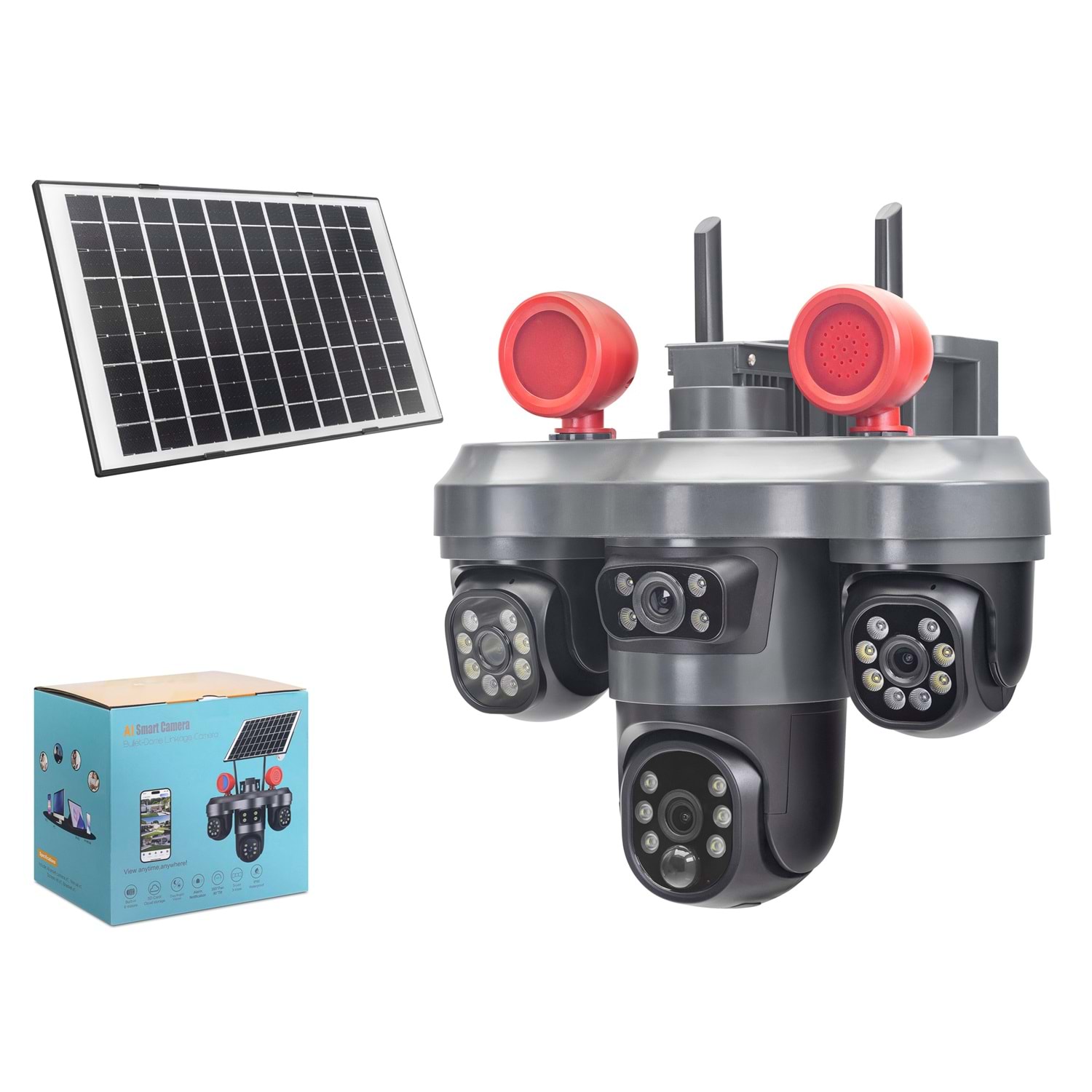 X5-Tech RX-55G Solar 4G SIM Kartlı Speed Dome IP Güvenlik Kamerası 3 Lens 3×3MP V380 - Siyah