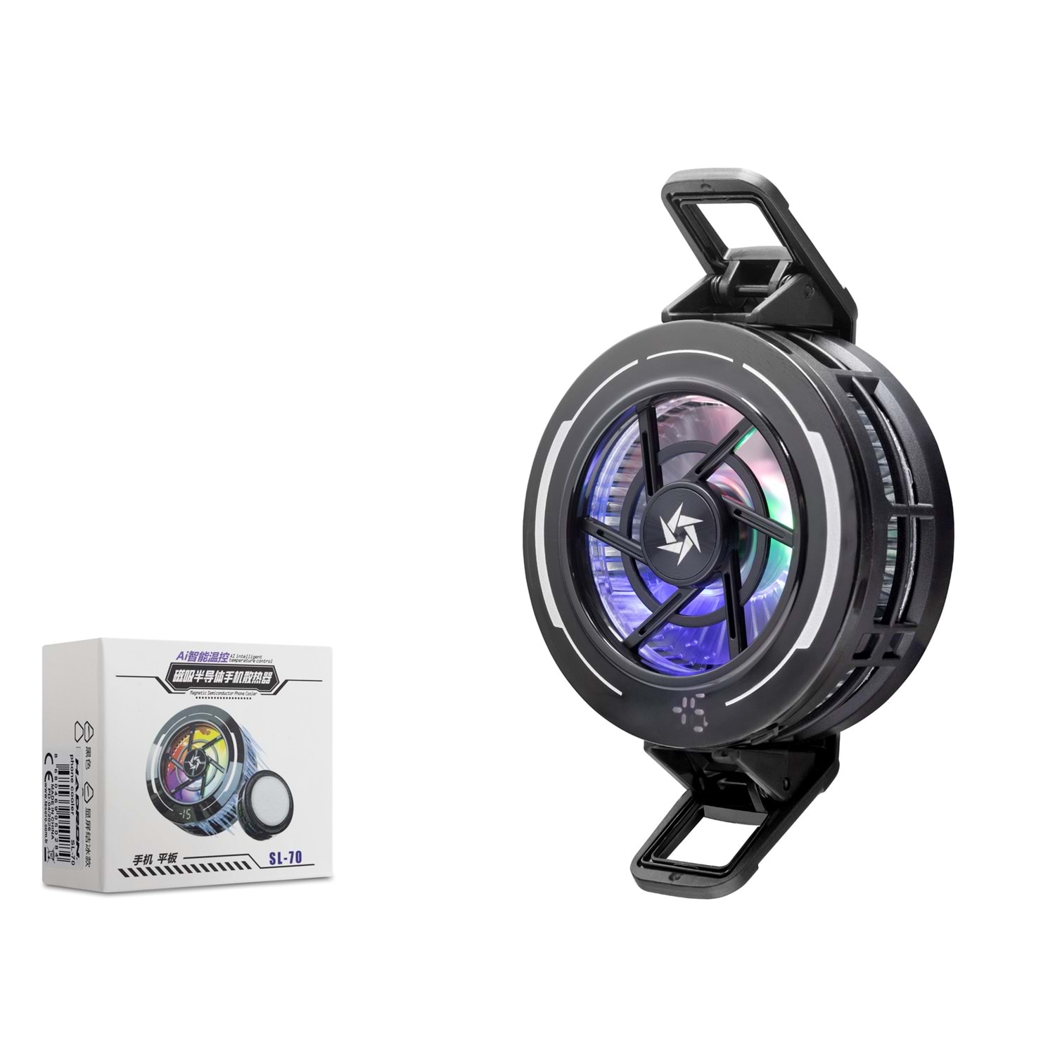 HADRON SL70 Manyetik Klipsli Telefon Soğutucu Fan RGB Isı Göstergeli Siyah